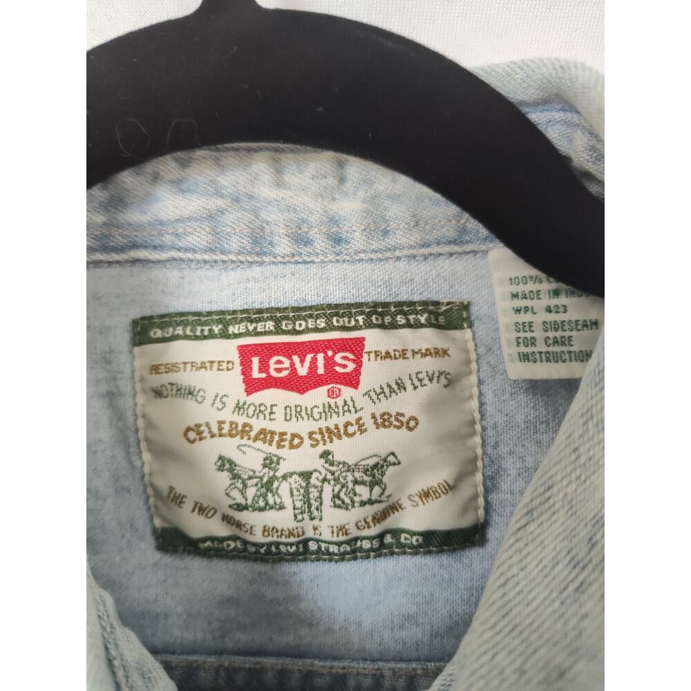 Levi's Men's L Solid Blue Denim Button-Up Shirt Long Sleeve Pockets - Picture 4 of 15
